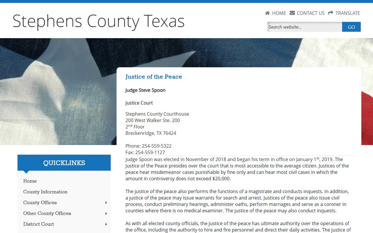 Stephens County court records after jail arrest Justice of the Peace page